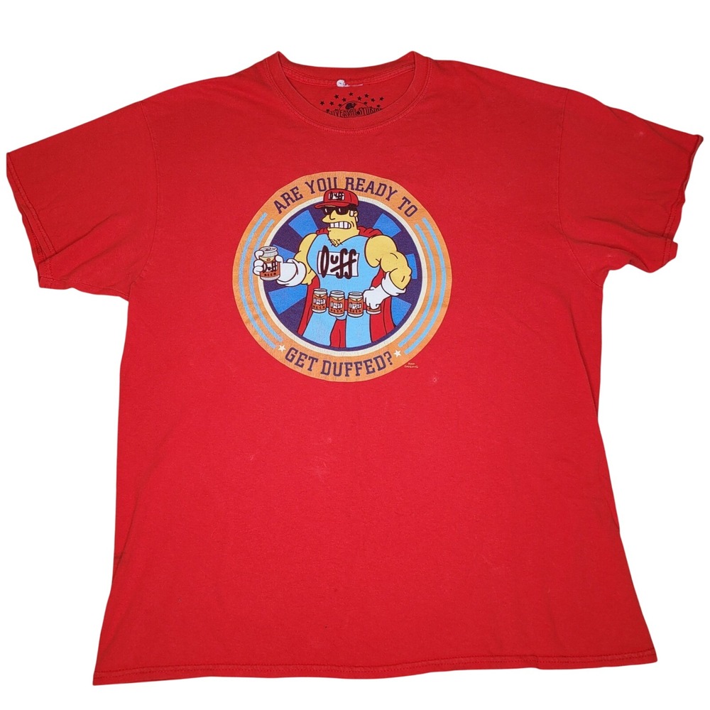 Universal Studios The Simpsons Duffman‎ Graphic Tee Men L Red Duff Beer Shirt